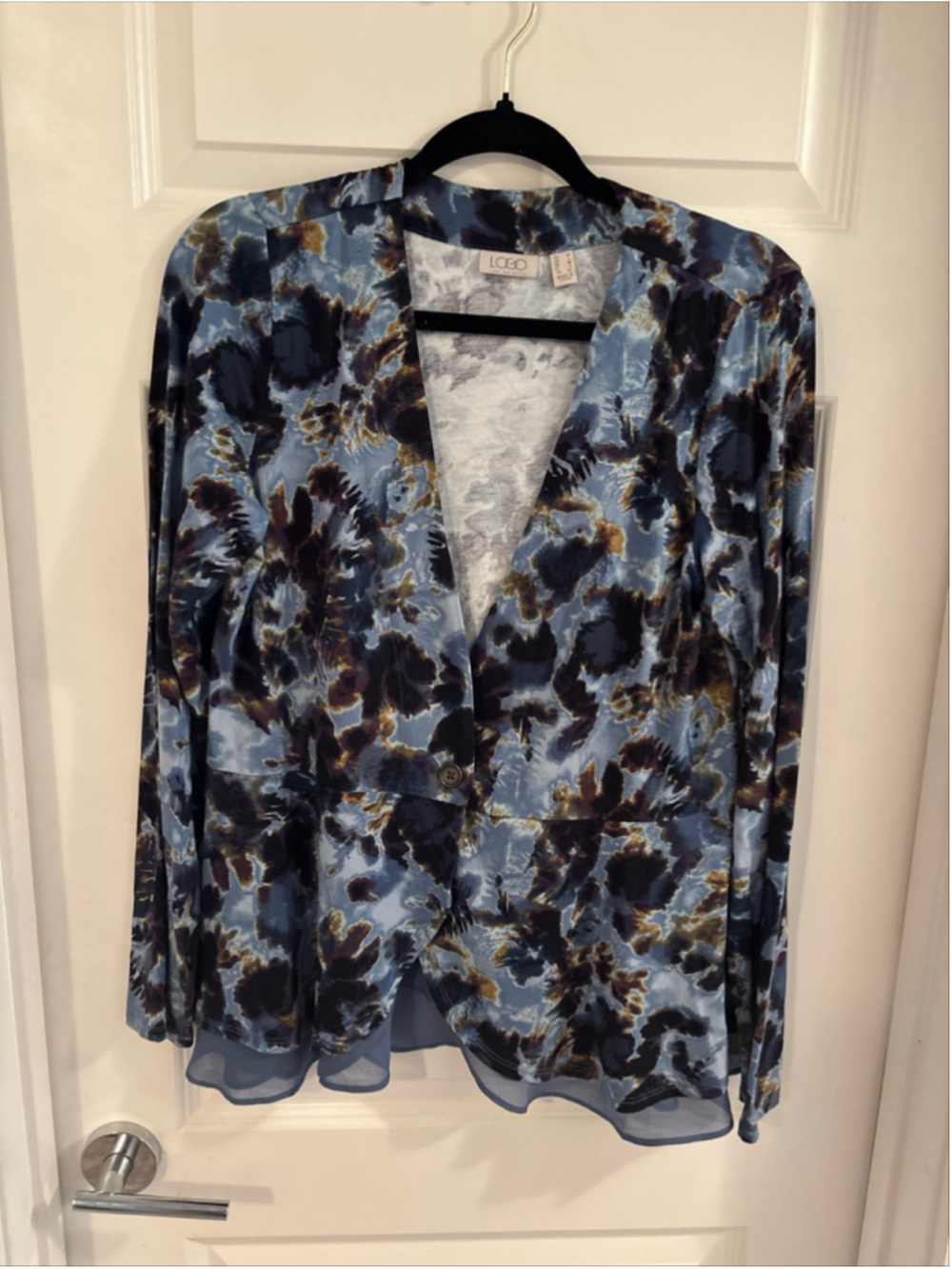Women's LOGO Lori Goldstein Blazer Size M Blue Black Floral Print